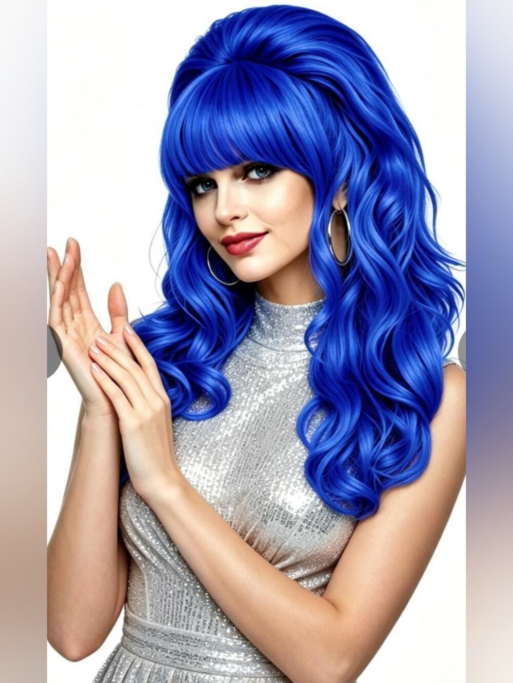 Vibrant Royal Blue Long Wavy Women’s Wig with Bangs